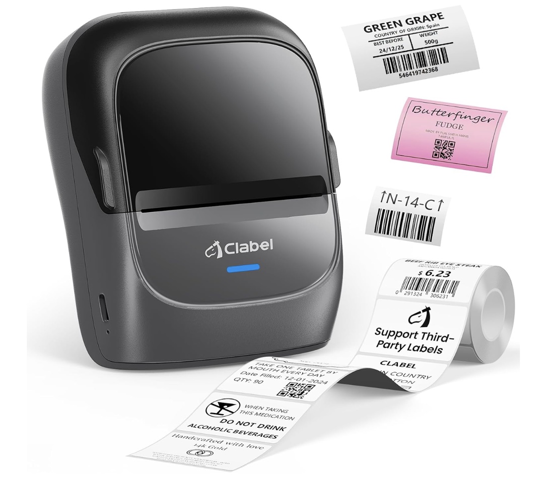 Clabel CT221B Bluetooth thermal label printer with sample labels