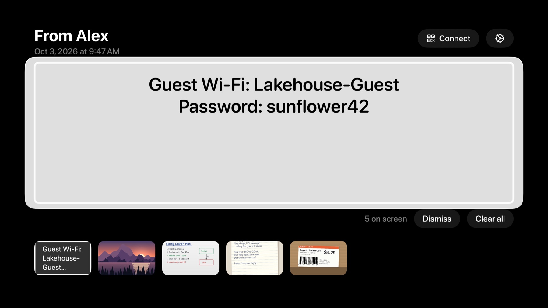 Text sent from a phone, shown large on the TV